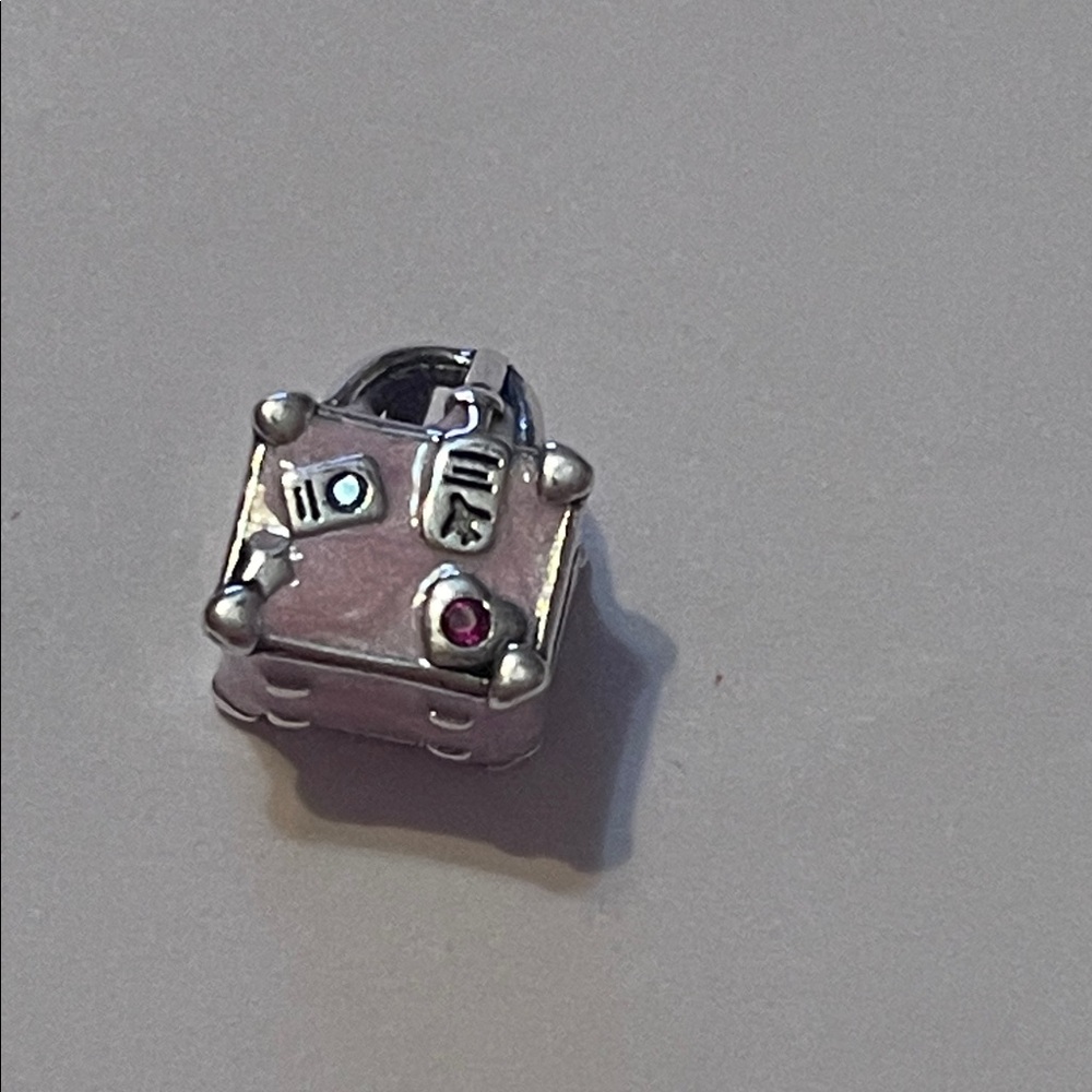 Silver and Pink Suitcase Charm